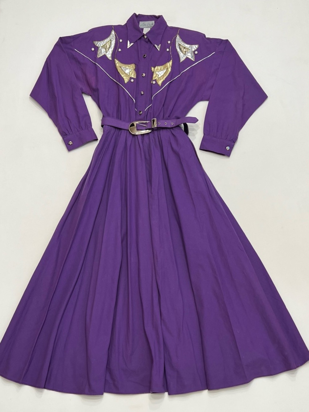 Vintage 80s Lilia Smitty Purple Metallic Western Dress Sz 11/12 Cowgirl Rodeo
